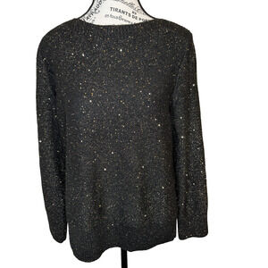 Loft Women’s Sweater Crew Neck Size Large Black With Gold Glitter & Sequins